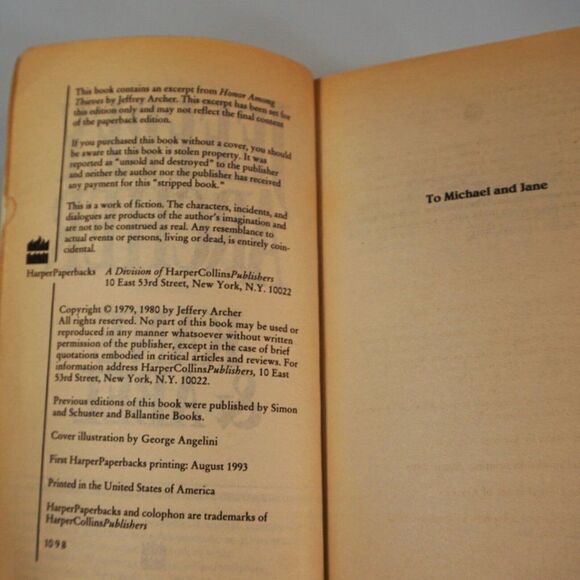 Kane and Abel by Jeffrey Archer 1993 Harper Paperback - Picture 5 of 5